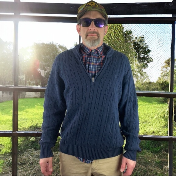 Blue Izod Cotton 1/4 Zip Cable Knit Sweater - Size L - Picture 13 of 15